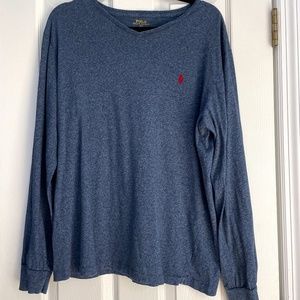 Men's POLO Crewneck Blue Longsleeve Shirt Large